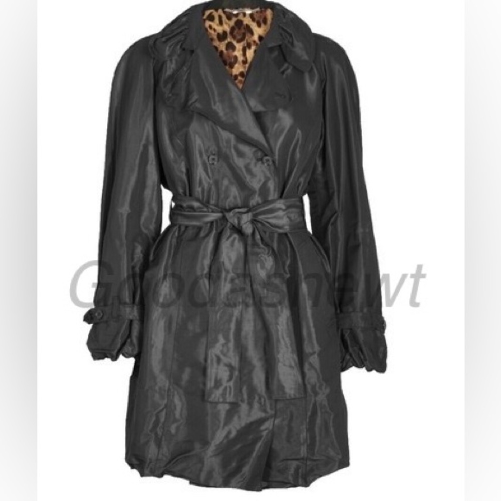 Dolce & Gabbana Black Trench Coat with Leopard Lining Size 42